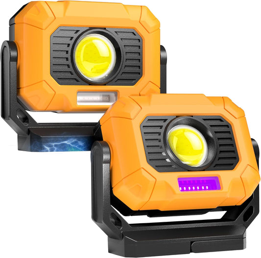 Adelante 2Pack Magnetic Work Light Rechargeable, 1500LM LED Work Light, 360° Rotating Stand 3 Color Temperature 12 Modes Waterproof Bright Flashlight for Mechanic, Shop, Working on Cars, Power Outages