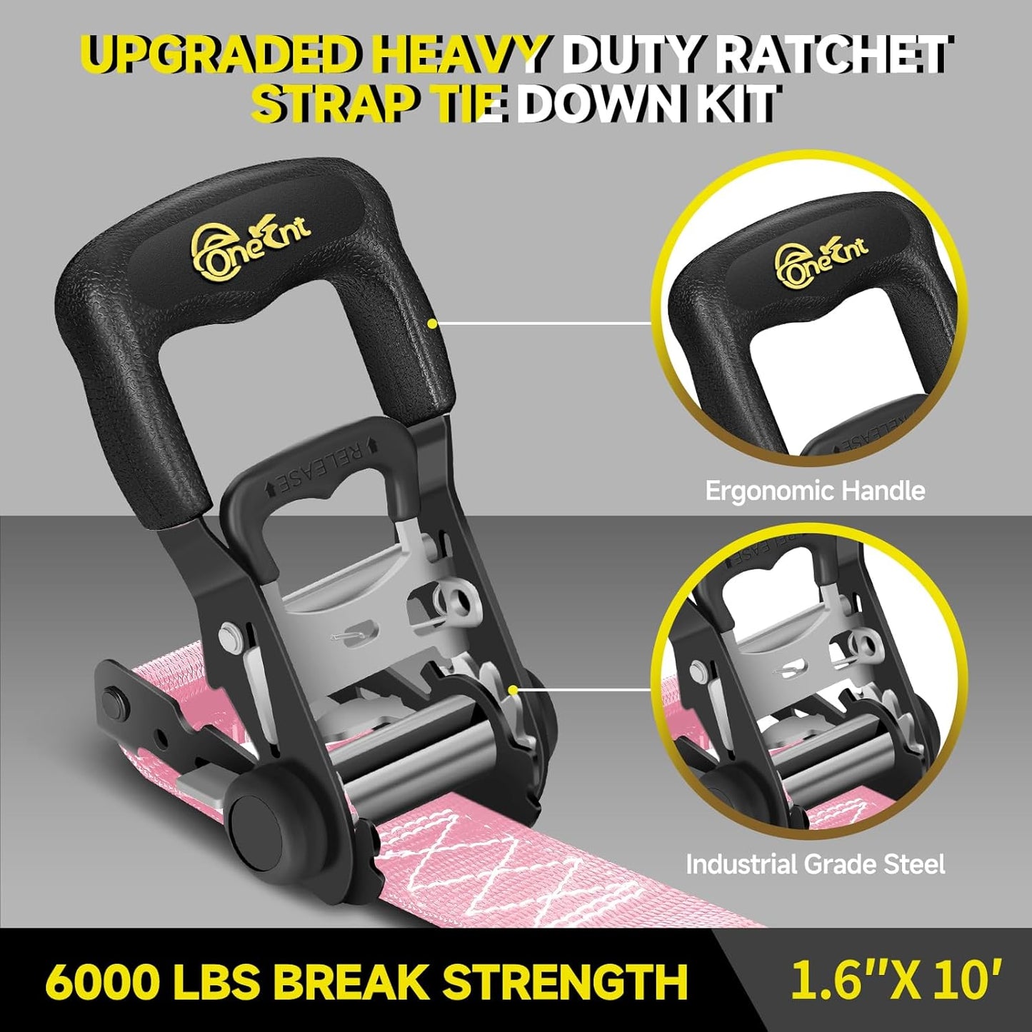 4Pcs 1.6”x 10FT Heavy Duty Ratchet Straps with Padded Handles+Coated S Hooks+Soft Loop Tie-Downs for Ratchet Strap Tie Down Kit-6000 Pound Break Strength（Pink）