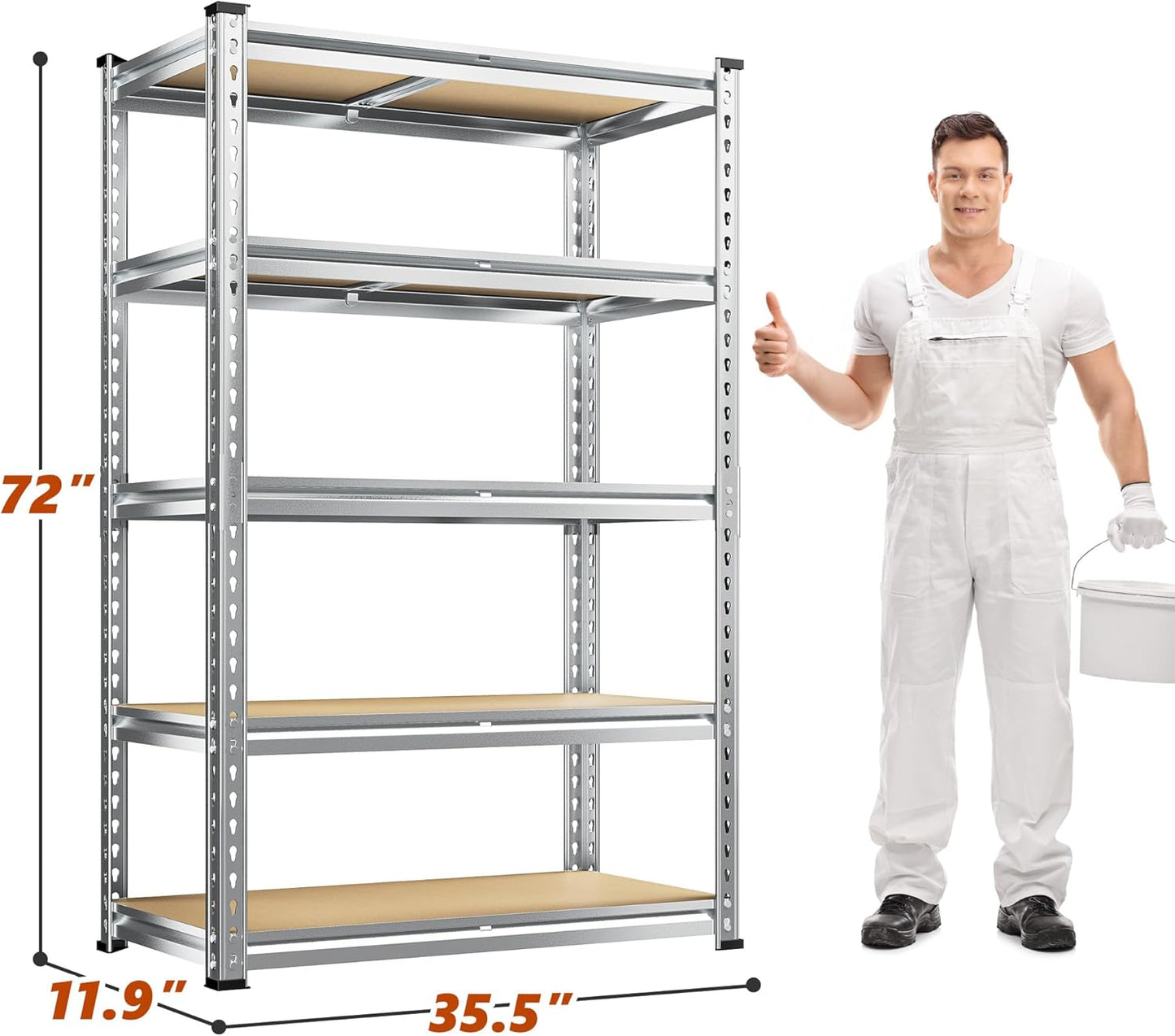 REIBII Garage Shelving, 5 Tier Storage Shelves Load 2020LBS, Adjustable Garage Shelves Heavy Duty, Metal Shelving Unit with Waterproof Columns for Warehouse, 35.5" W x 11.9" D x 72" H, Galvanized