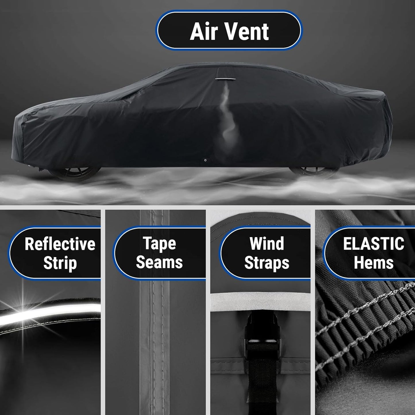 iCarCover Custom Car Cover for Chevy Monte Carlo (1970-1972) Waterproof All Weather Rain Snow UV Sun Protector Full Exterior Indoor Outdoor Car Cover (Stripe - Black/Gray)