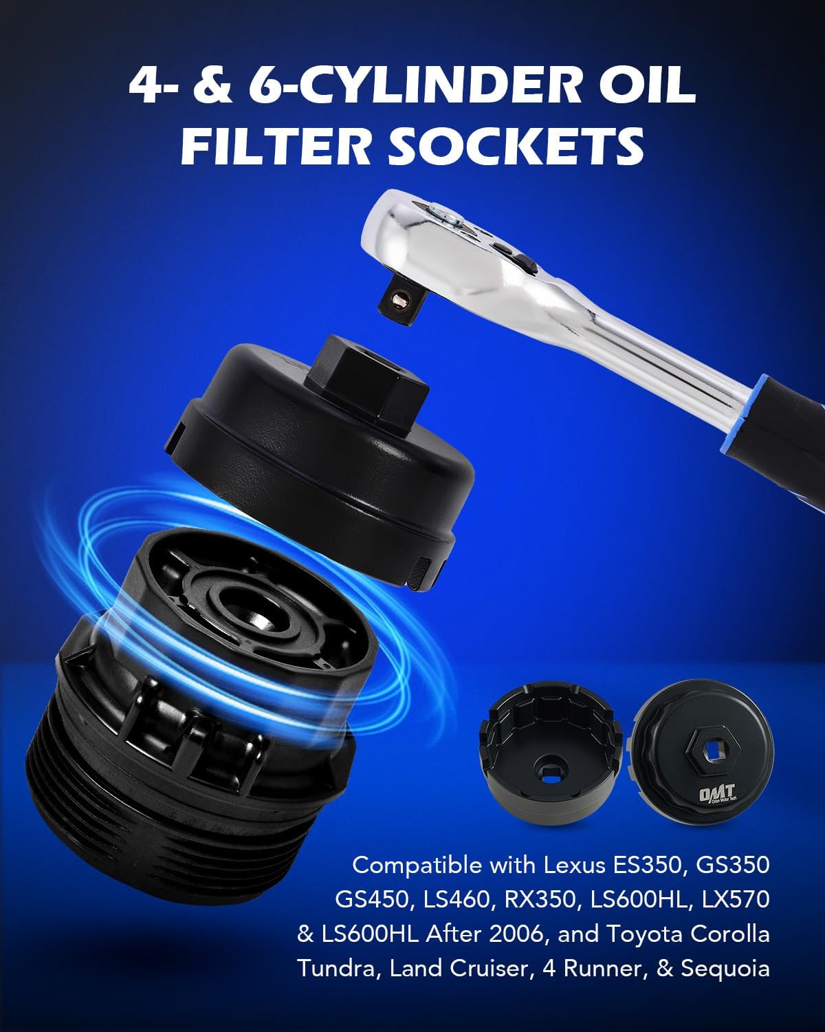 Orion Motor Tech Oil Filter Wrench Set, 10pc Oil Filter Socket Set, 3/8" Drive Metric Oil Filter Cap Wrench Removal Tool Kit, Low Profile Oil Filter Socket Set Compatible with Toyota VW BMW Mercedes