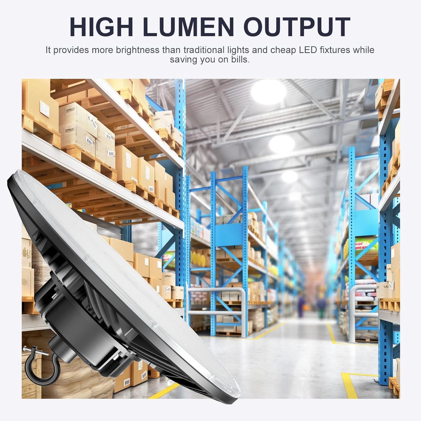 150W UFO-LED-High-Bay-Light, UL & DLC Listed 5000K Daylight 21000LM, 0-10V Dimmable LED High Bay Lights, IP65 Waterproof Commercial Bay Lighting Fixture AC100-277V for Warehouse(1 Pack)