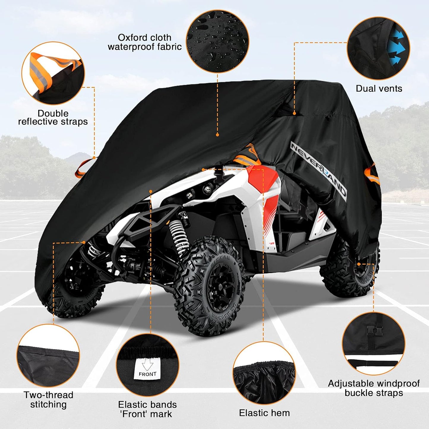 NEVERLAND UTV Cover, All-Weather Protection Side by Side Cover 2-3 Passenger, Universal for Polaris Ranger RZR Yamaha Honda Can Am Defender (126" x 70" x 75")
