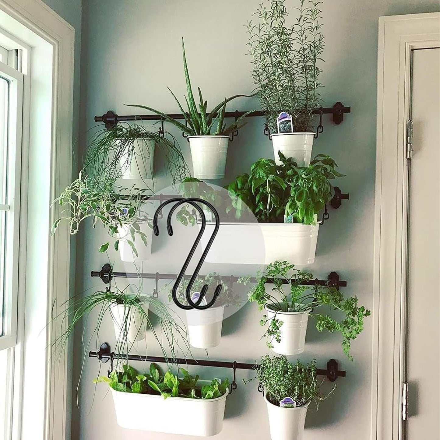 Nisoger 6 Pack 6 Inch S Hook, Large Vinyl Coated S Hooks with Rubber Stopper Non Slip Heavy Duty S Hook, Steel Metal Black Rubber Coated Closet S Hooks