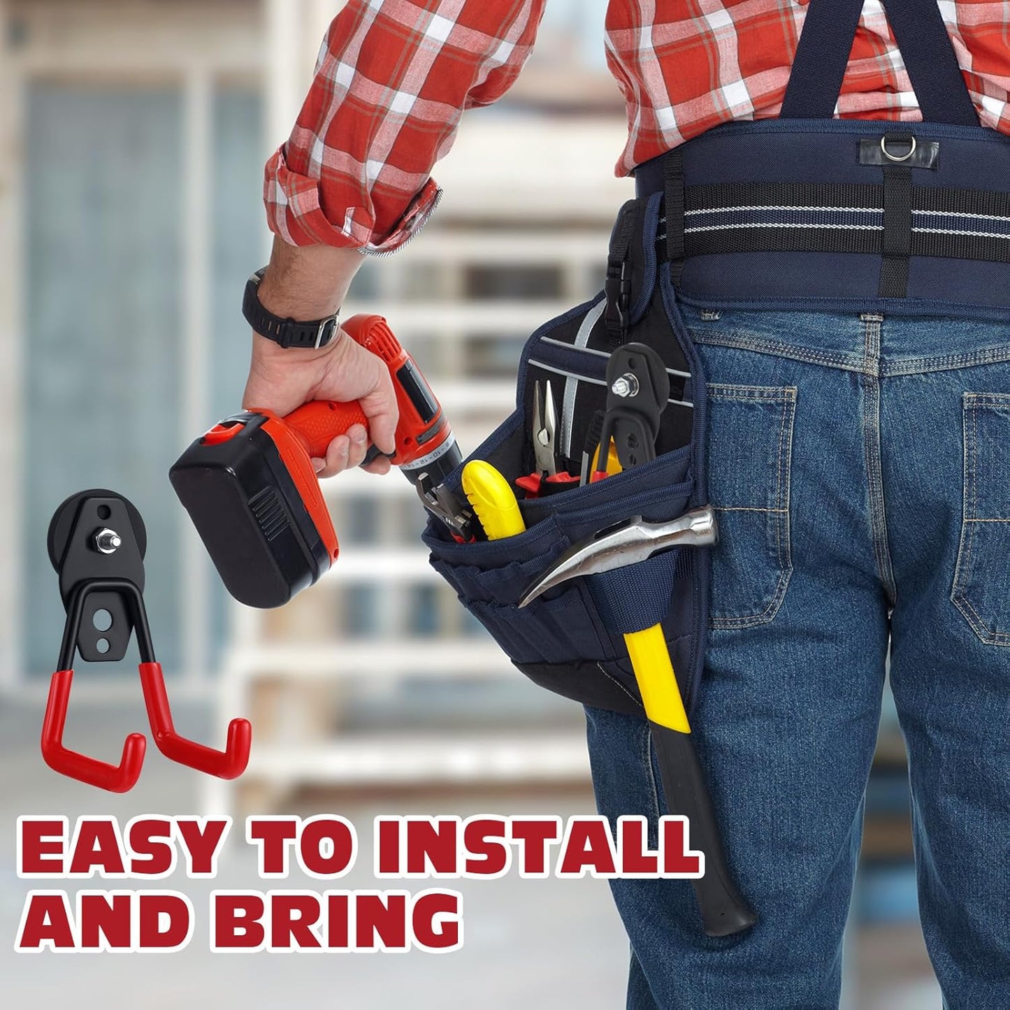 Landhoow Large Magnetic Hooks Heavy Duty Garage Magnet Hooks Strong Storage Utility Magnetic Hangers with Anti Slip Rubber Coating for Indoor and Outdoor Hanging(Red,6 Pcs)