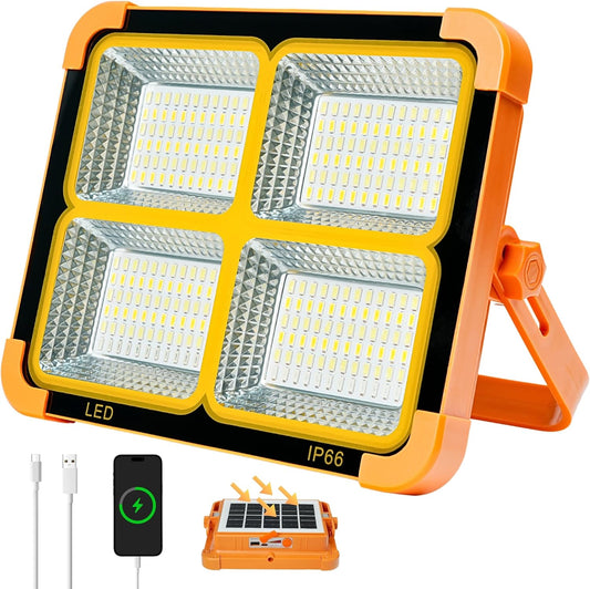 LED Solar Work Light with Magnetic, 5 Lighting Modes, IP66 Waterproof, Long Runtime, Portable Rechargeable Outdoor Working Light for Repair, Job Site, Camping, Emergency, Power Cut