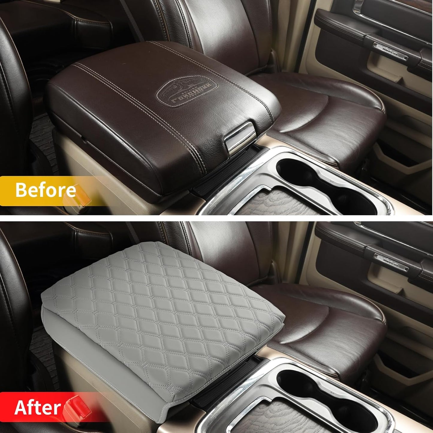 GIANT PANDA Center Console Cover Armrest Cover Cushion Fits Dodge RAM 1500 2500 3500 2009 2010 2011 2012 2013 2014 2015 2016 2017 2018, Scratch Resistant and Waterproof, Grey