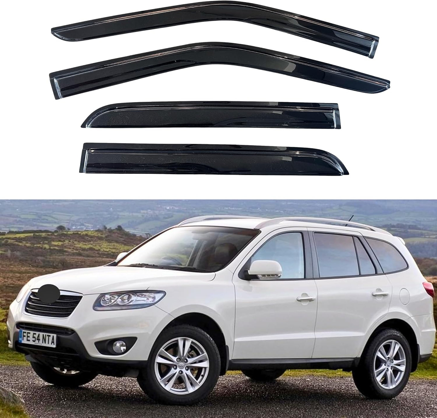 KPY Window Visor Compatible with Hyundai Santa Fe 2007-2012, 4PC Rain Guard Side Window Vent Deflectors Tape-On Mugen Style, 2007 2008 2009 2010 2011 2012