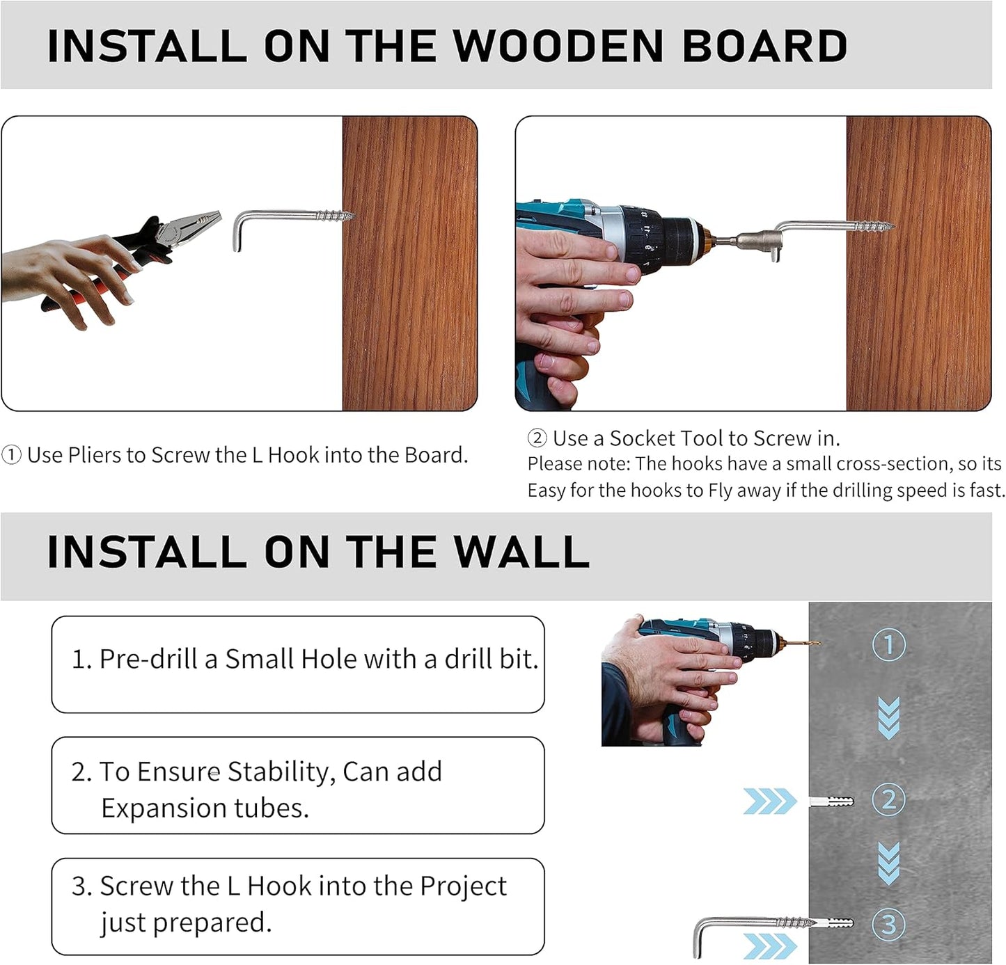 304 Stainless Steel M5 Screw-in Hooks 60 Pcs,7 Shape Screw Hooks,Right Angle Medal Hooks l Shaped Screw in Hooks for Hanging