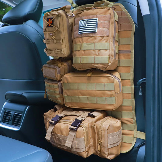Universal Tactical Seat Back Organizer Vehicle Molle Panel Organizer Storage Bag with 5 Detachable Molle Pouch for All Vehicel Such as Jeep,Truck,SUV, Car, Ford,Chevy etc