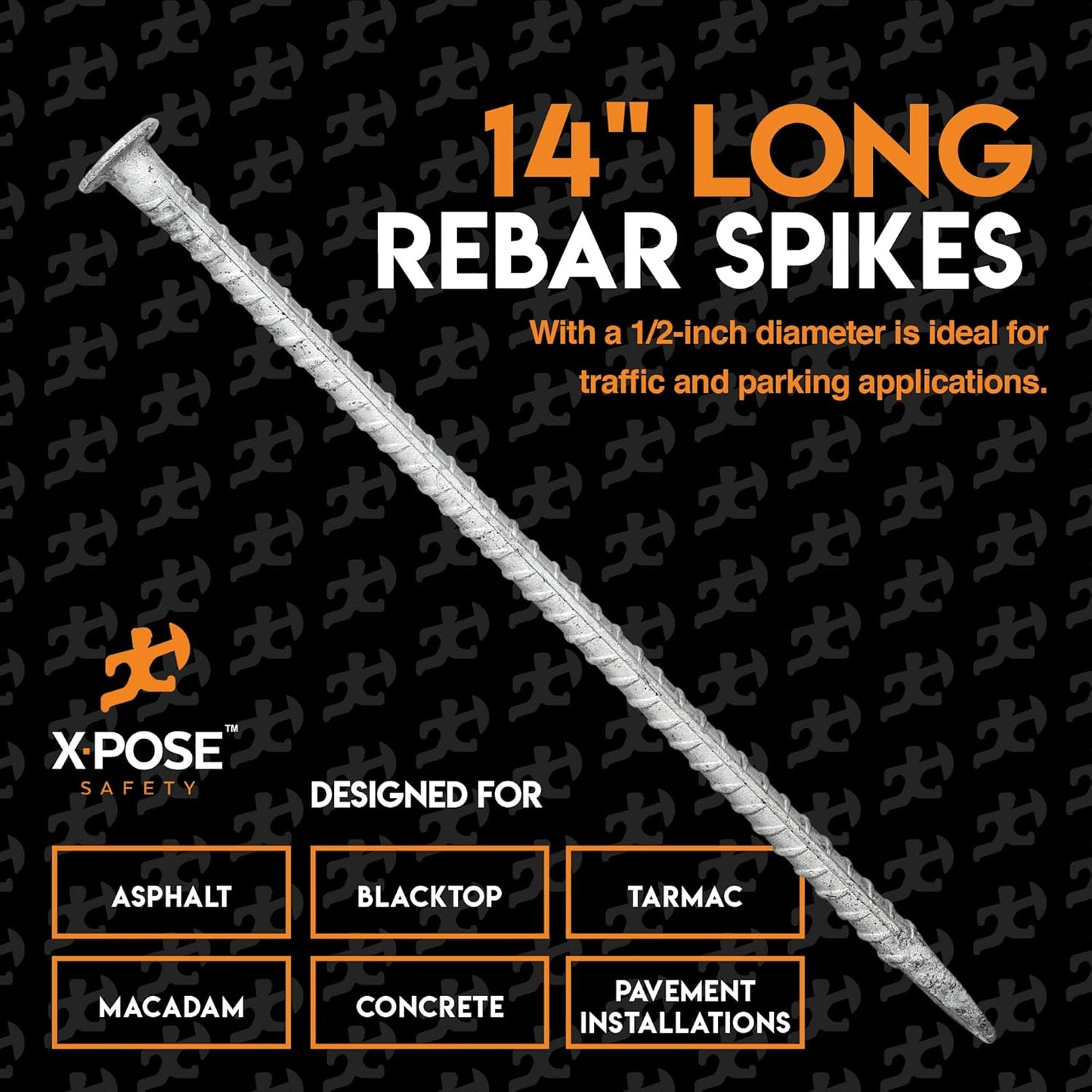 Heavy Duty Rebar Stakes 14" - 1/2" Diameter Threaded Galvanized Steel Spikes – 100 Pack Metal Ground Stakes for Speed Bumps & Wheel Stops – Support Estacas de Metal – Durable Asphalt Surface