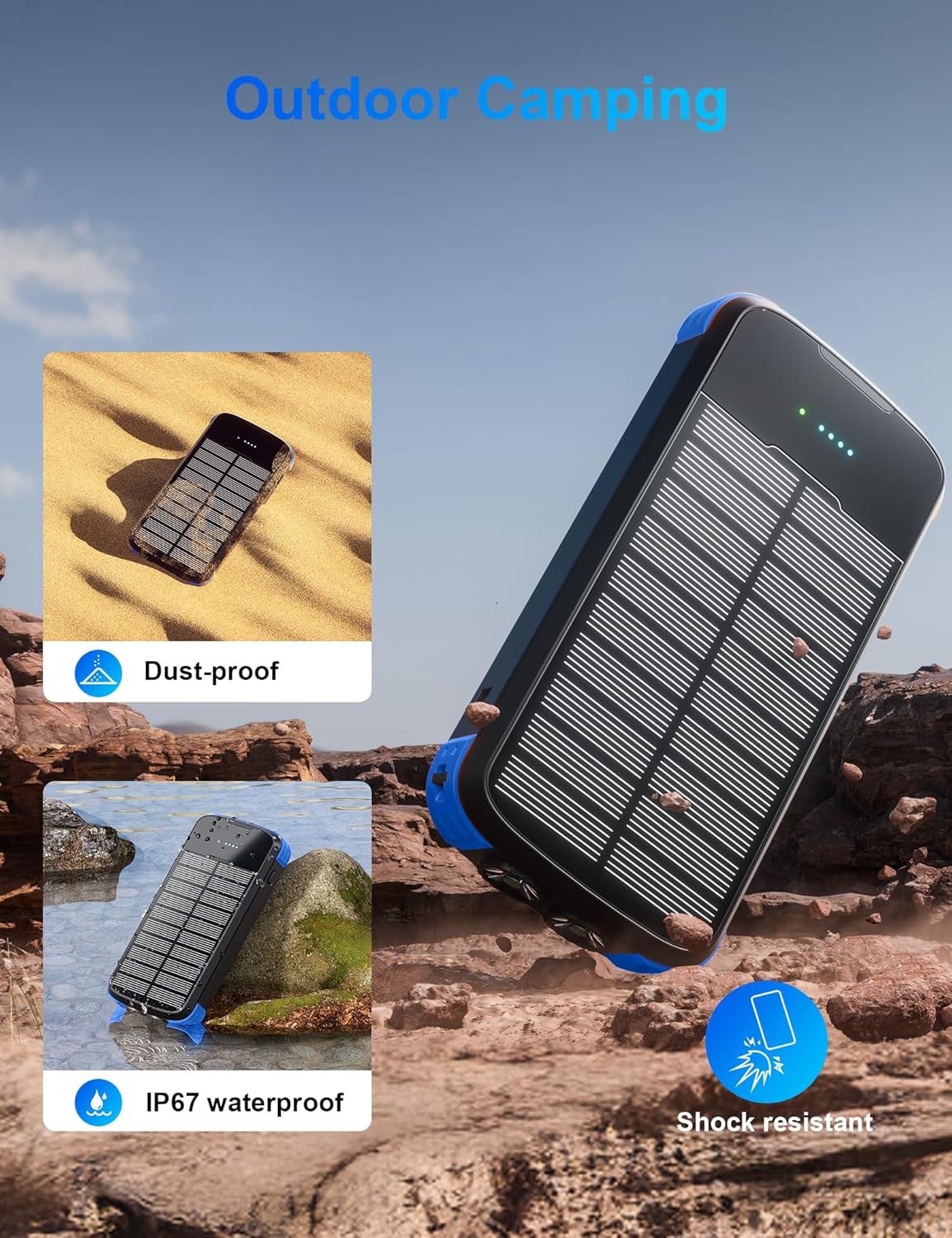 Solar Charger Power Bank, 40000mAh Portable Phone Charger Built in 4 Cables with USB C in/Output, PD 20W Fast Charging Portable Charger, External Battery Pack with Dual Bright Flashlights