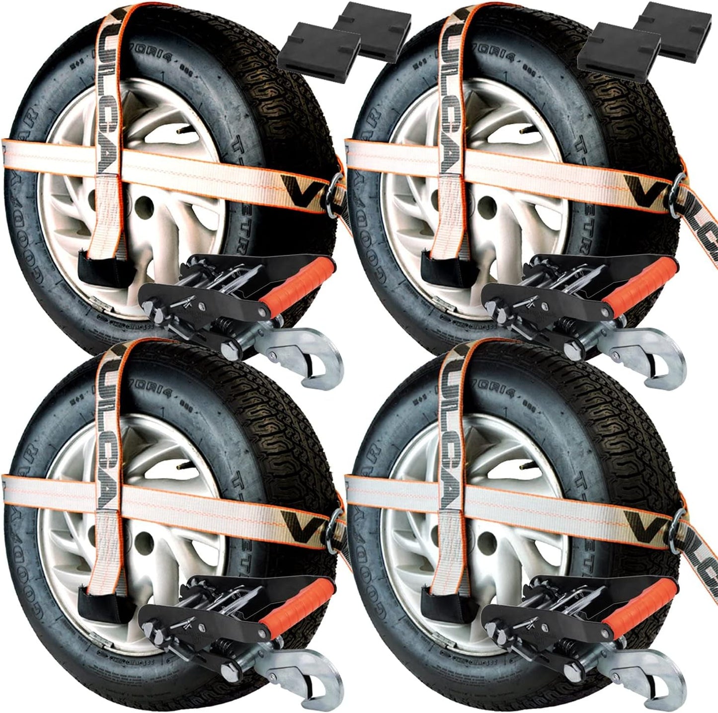 VULCAN Car Tie Downs - Snap Hook - Adjustable Loop - 4 Pack - Silver Series - 3,300 Pound Safe Working Load