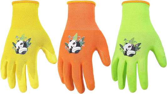 HANDLANDY 3 Pairs Kids Gardening Gloves Latex Free, Nitrile Coated Children Toddler Garden Yard Outdoor Playing Gloves for Little Girls Boys (Size L)