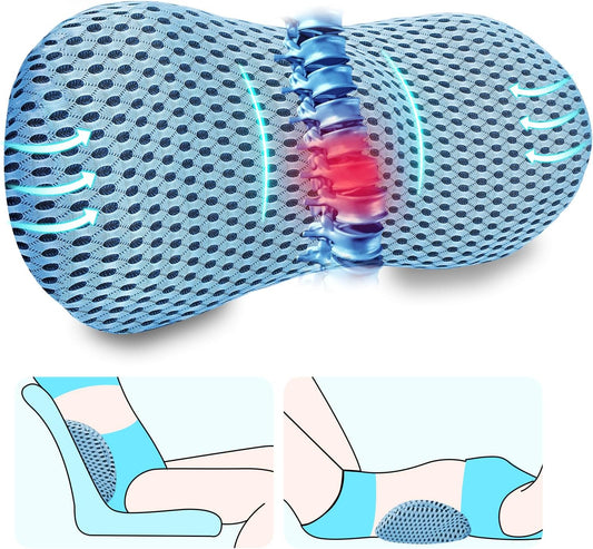Lumbar Support Pillow Ergonomic Memory Foam, Relieve Back Pain, CMFY Breathable & Detachable & Washable, Perfect for Office Chairs, Car Seats, Beds (Blue)