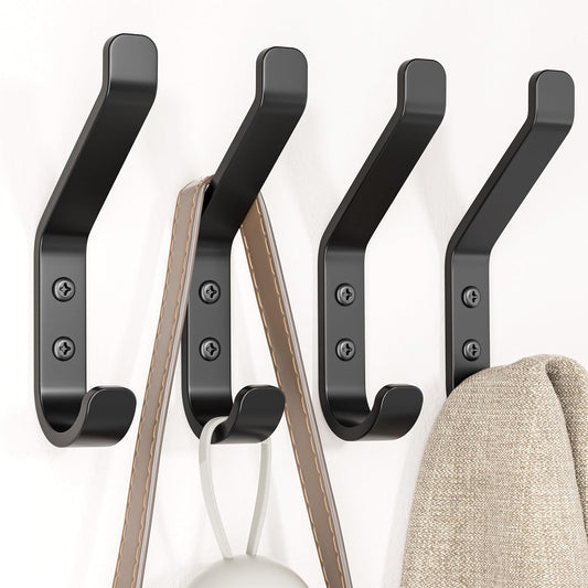 Coat Hooks Wall Mount for Hanging: 20LB Sturdy Hanger for Backpack, Towel, Bag, for Closet, Bathroom, Door, Mushroom, Stainless Black 4 Pack, 3.75"