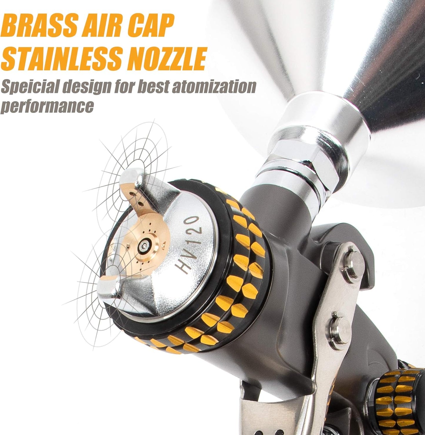 BEETRO HVLP Air Spray Gun, 1000ml Capacity 14.3CFM 29-32psi 1.4mm/1.8mm Nozzles Stainless Steel with Type 2 Adapter Air Control Valve and Filter Professional Gravity Feed Sprayer Automotive