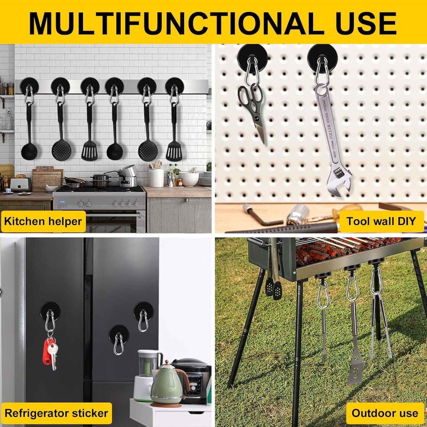 DIYMAG Black Magnetic Hooks,200LBS Strong Heavy Duty Neodymium Magnet Hook Magnetics for Hanging at Home, Office Locker, Workplace, Refrigerator, Cruise Ship or Travel, 4 Pack