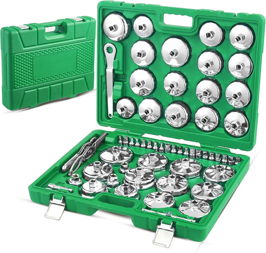 Auto Oil Filter Socket Wrench Set, Cup Type 1/2 inch Drive Cap Removal Tool, with Drain Plug Socket Set/Adjustable/Drive, Compatible, all Models Car, SUV, Oil Filter (58, GREEN)