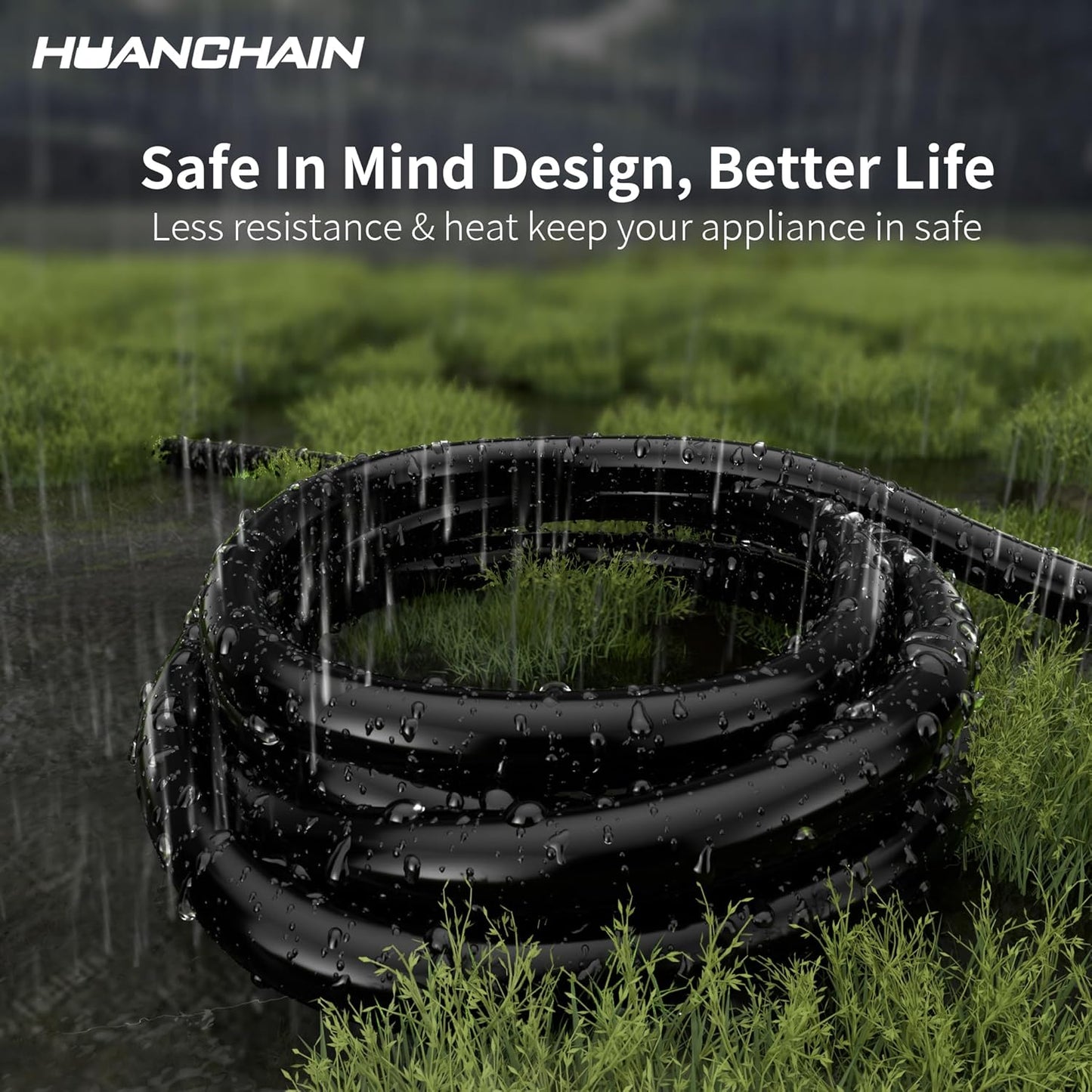 HUANCHAIN Black Outdoor Extension Cord 100 FT Waterproof, Flexible 16/3 Gauge Heavy Duty Power Cord Extension 3 Prong 10A 1250W SJTW ETL Listed