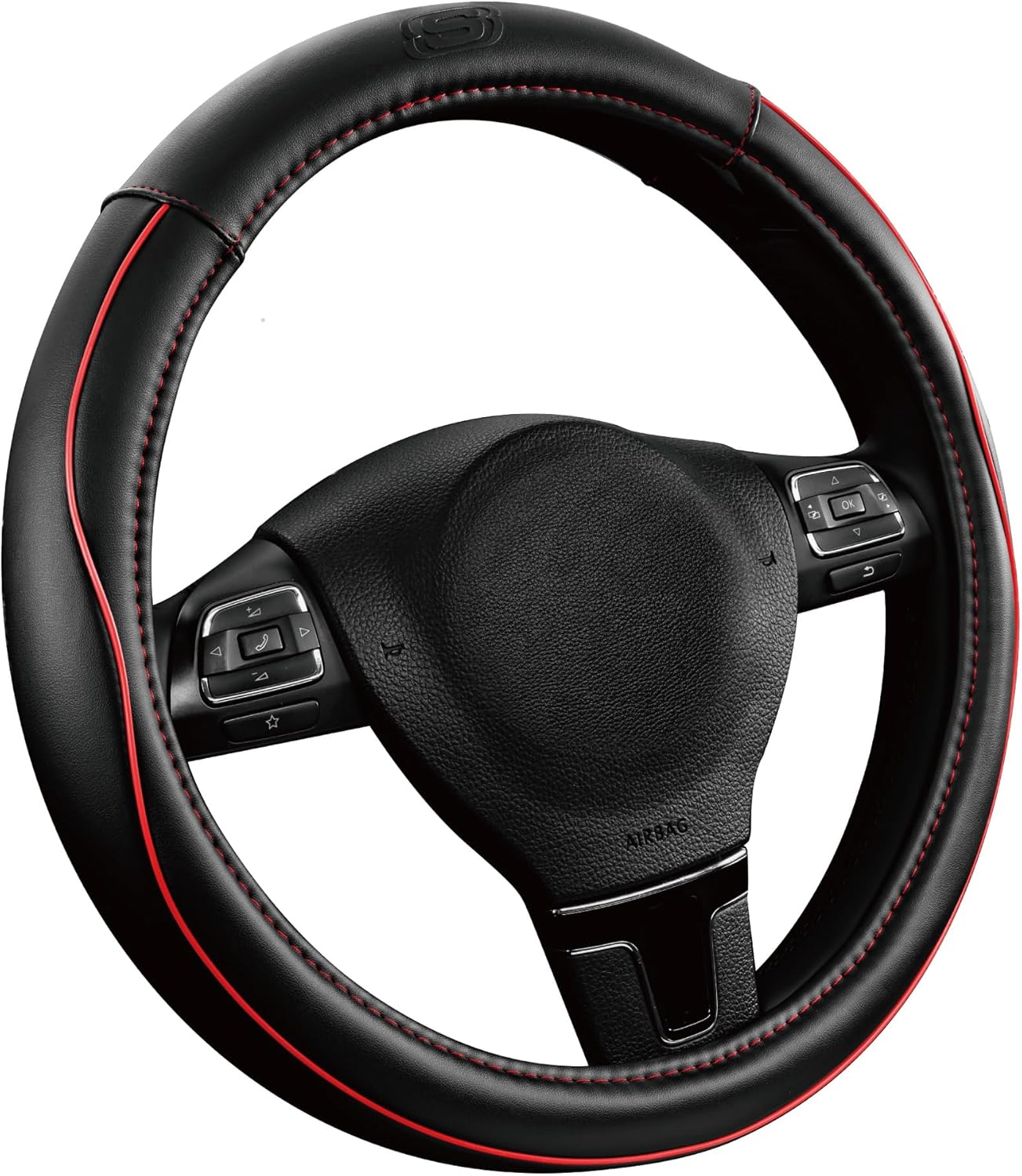 Skechers Memory Foam Steering Wheel Cover,Piping Microfiber Leather Steering Wheel Cover Sporty Universal Fit 14" 1/2-15" Car Wheel Protector for Men Women Fit Suvs,Vans,Sedans,Car,Trucks,Red