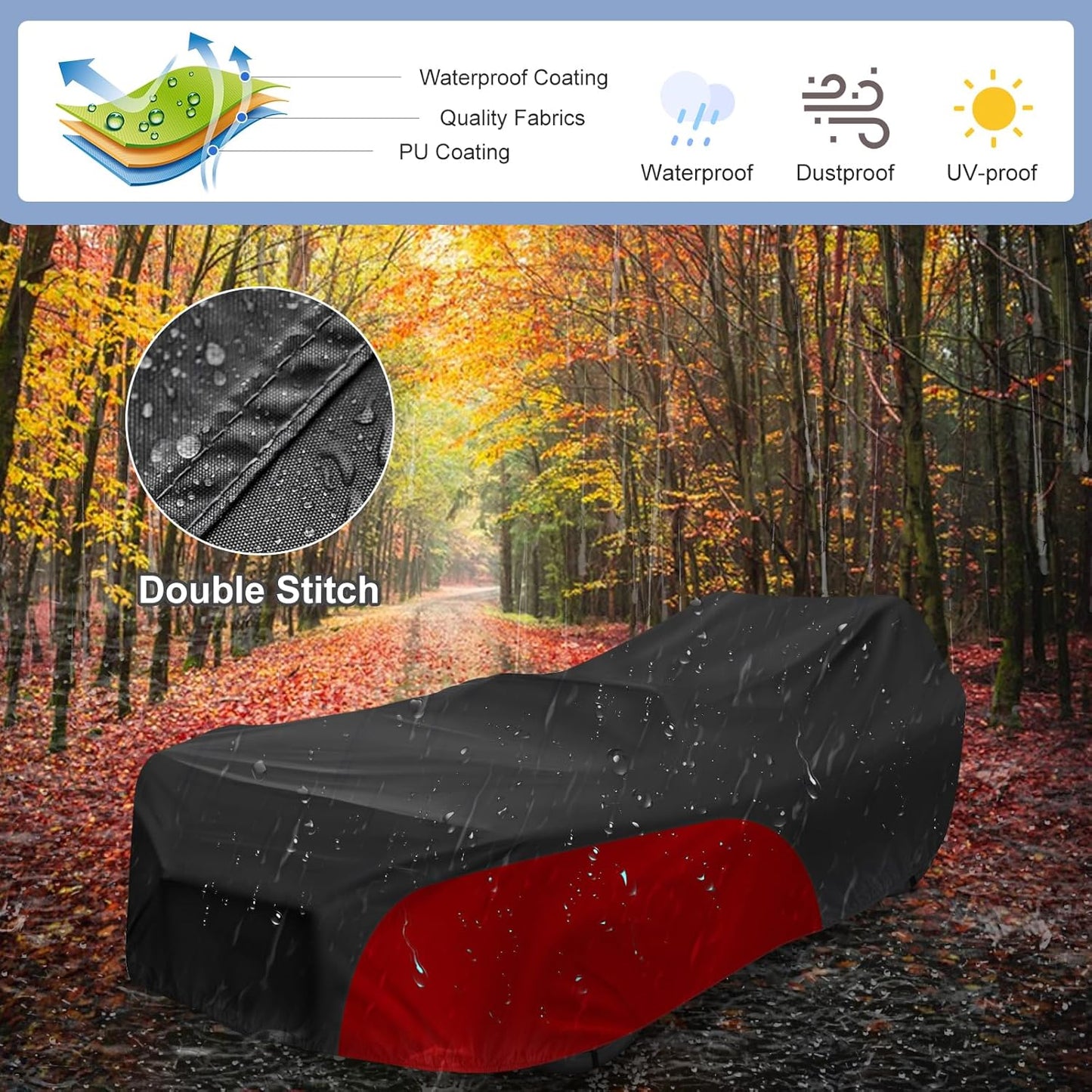 Full Cover for Polaris Slingshot,Waterproof Windproof Sunproof Outdoor Protection Compatible with Slingshot/S/SL/SLR/SLR LE,with Fabric Straps,Black&Red