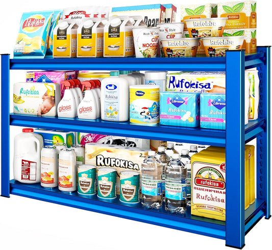 3-Tier Garage Shelving Heavy Duty，48" W Metal Shelving Unit for Garage, 1650 lbs Load Capacity Utility Rack Shelves＆ Garage Shelves, 48”W x 18”D x 39”H(Blue