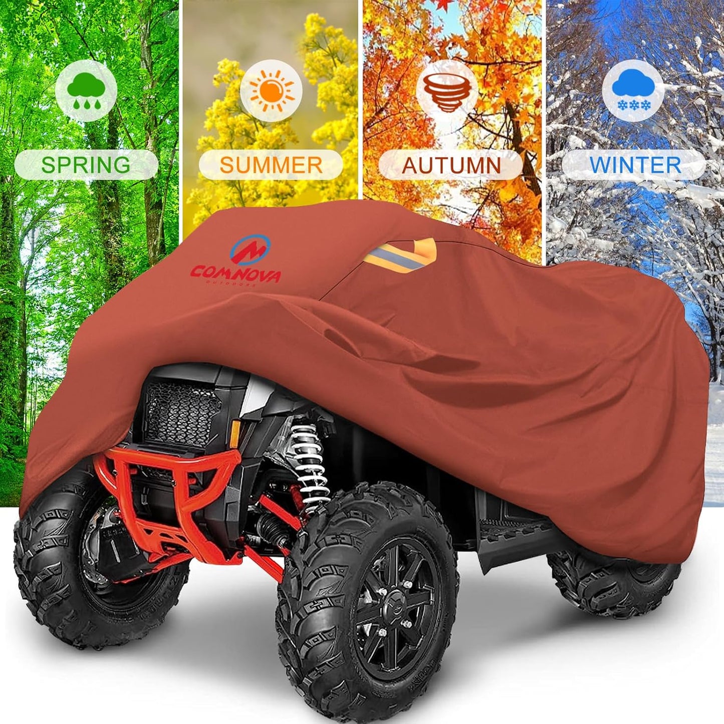 Comnova ATV Cover for 4 Wheelers - 101 Inch ATV Covers 600D Waterproof & Heavy Duty, Outdoor Four Wheeler Quad Cover All Weather Large for Polaris, Kawasaki, Arctic Cat, Honda, Yamaha and More