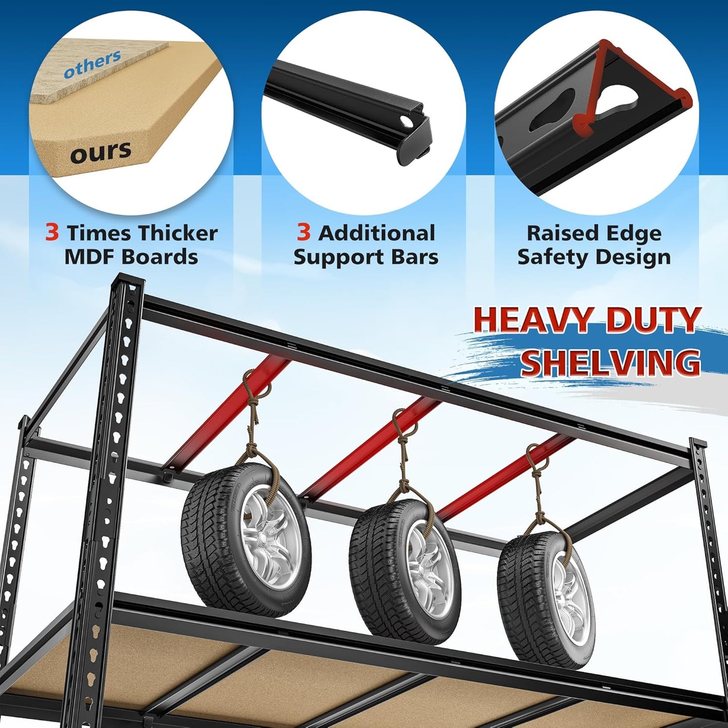 55" W Storage Shelves, 3060LBS Garage Shelving Heavy Duty, 6-Tier Heavy Duty Shelving, Adjustable Metal Shelving Unit for Garage, Warehouse, Pantry, Kitchen, 55" W × 24" D × 84" H, Black