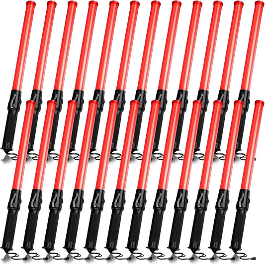 Weewooday 24 Pieces 21 Inch Signal Traffic Wand Safety Traffic Control Wand Safety Baton with 2 Flashing Modes LED Light, Wrist Strap Lanyard and Side Clip Design for Parking Guides, Red, 24 pcs