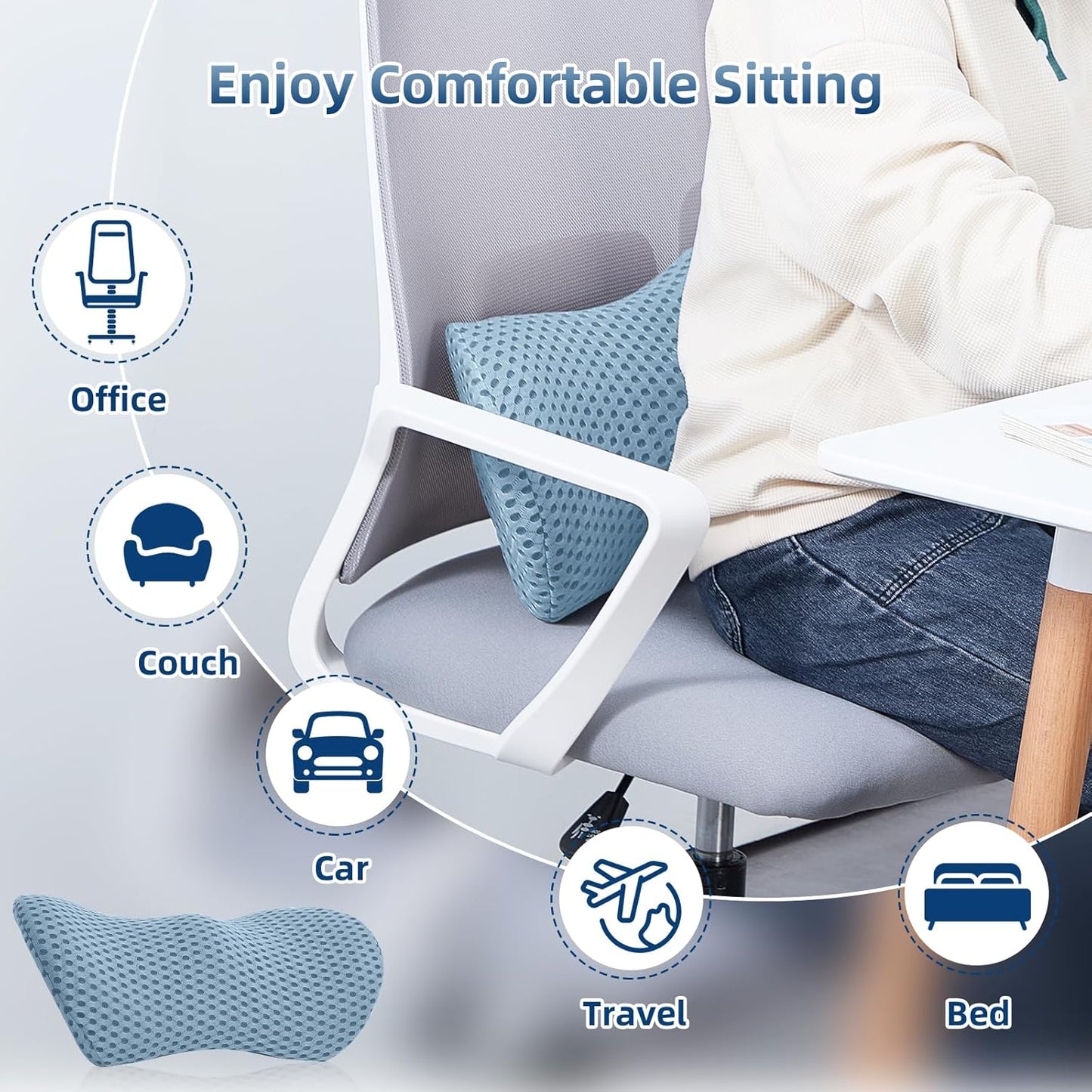 Lumbar Pillow, Memory Foam Lumbar Support Pillow for Office Chair and Car Seat, Ergonomic Streamline Back Pillow for Lower Back Pain Relief, Back Support Pillow for Sitting, Driving, Traveling