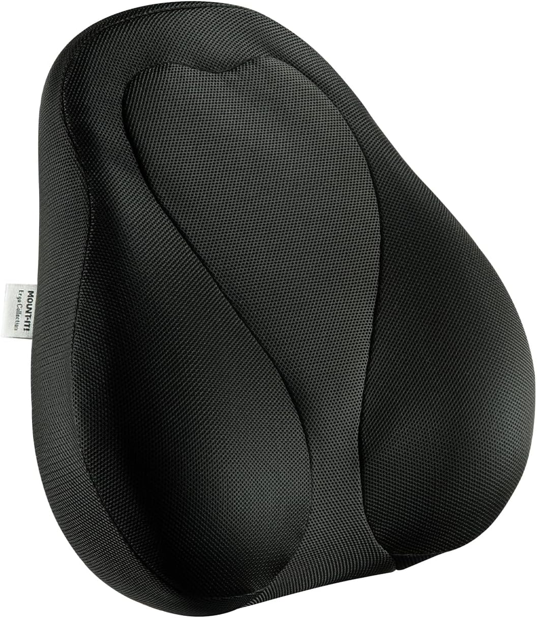Mount-It! Office Chair Cushion, Lumbar Support Pillow for Office Chair, Back Support for Work, Office, Gaming with Memory Foam Filling for Back Pain Relief, Improve Posture, Black with Washable Cover