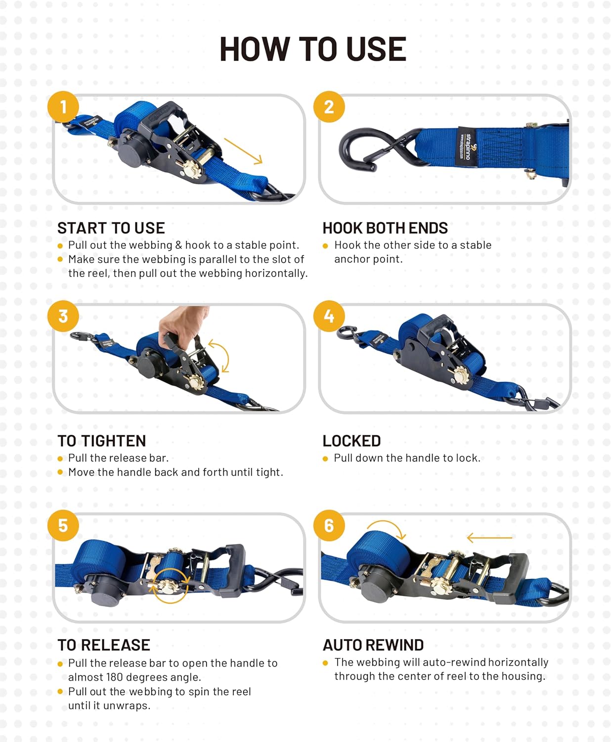 Strapinno 2PCs Retractable Ratchet Tie-Down Straps,5,000 lbs Breaking Strength- 2 in x 12 ft Heavy Duty Ratchet Strap with Safety Lock S Hooks for Motorcycles, ATVs, UTVs, Lawn Equipment & Cargo -Blue