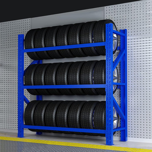 Adjustable Height Tire Storage Rack for Garage, Maximum Load 1100 lbs, Blue, 3 Tiers(59x23.6x78.7in)