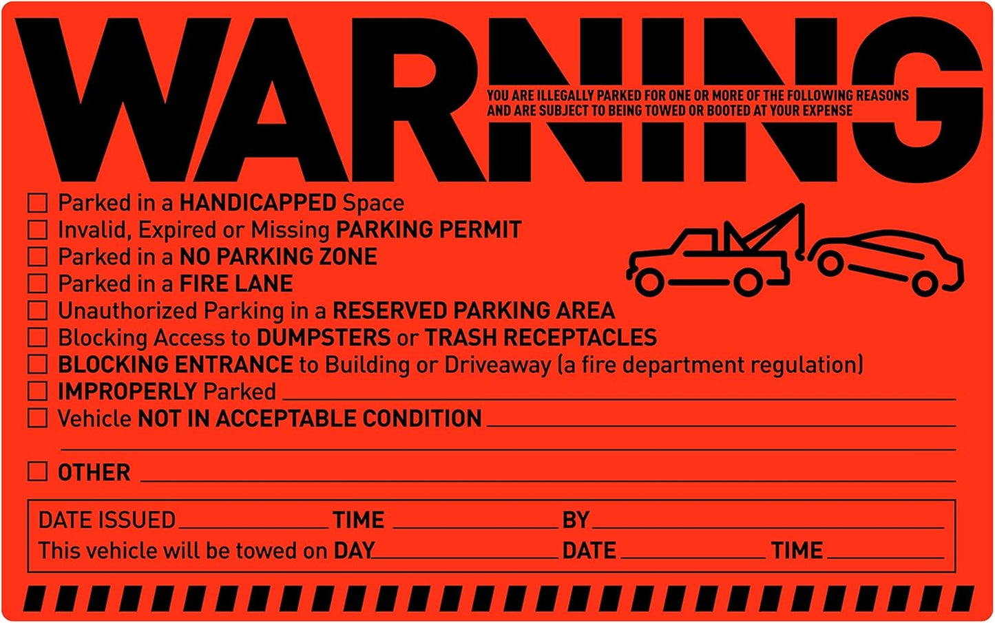 Easykart Labels 250 Parking Violation Notice Tow Stickers for Car Vehicle - Private Parking Warning Adhesive Car Window Fluorescent Labels (5 Pack)