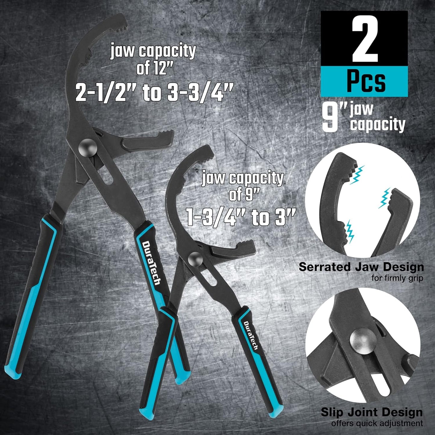 DURATECH 8-Piece Oil Filter Swivel Wrench Set, Wrenches Cover 2-3/4" to 5-1/4", 9" & 12" Adjustable Oil Filter Pliers, Universal 3-Jaw Removal Tool with 1/2" to 3/8" Adapter, Organized in Storage Case