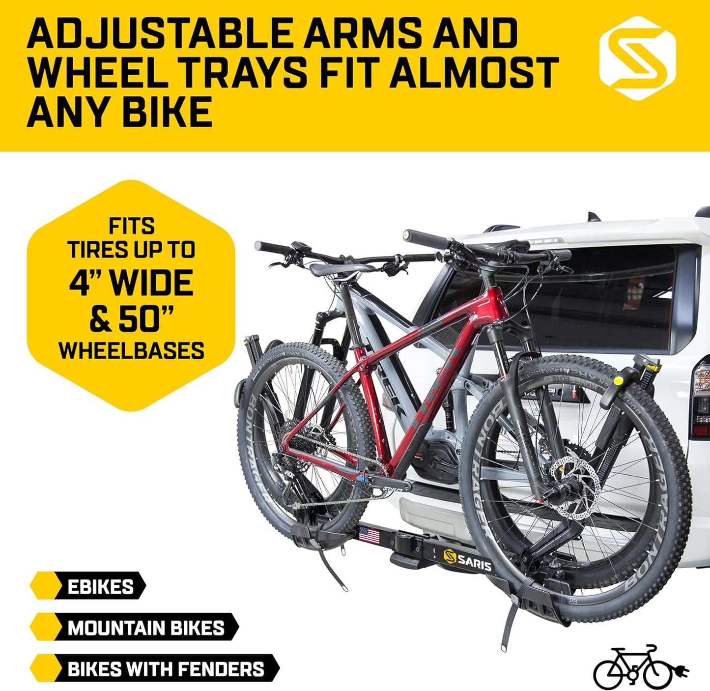 Saris SuperClamp G3 2-Bike Hitch Rack – Lightweight Platform Bike Carrier for Car, SUV, Truck – Tilting Design, Secure Wheel Clamping, Fits Road, Mountain, E-Bikes – 1.25" and 2" Hitch Receiver