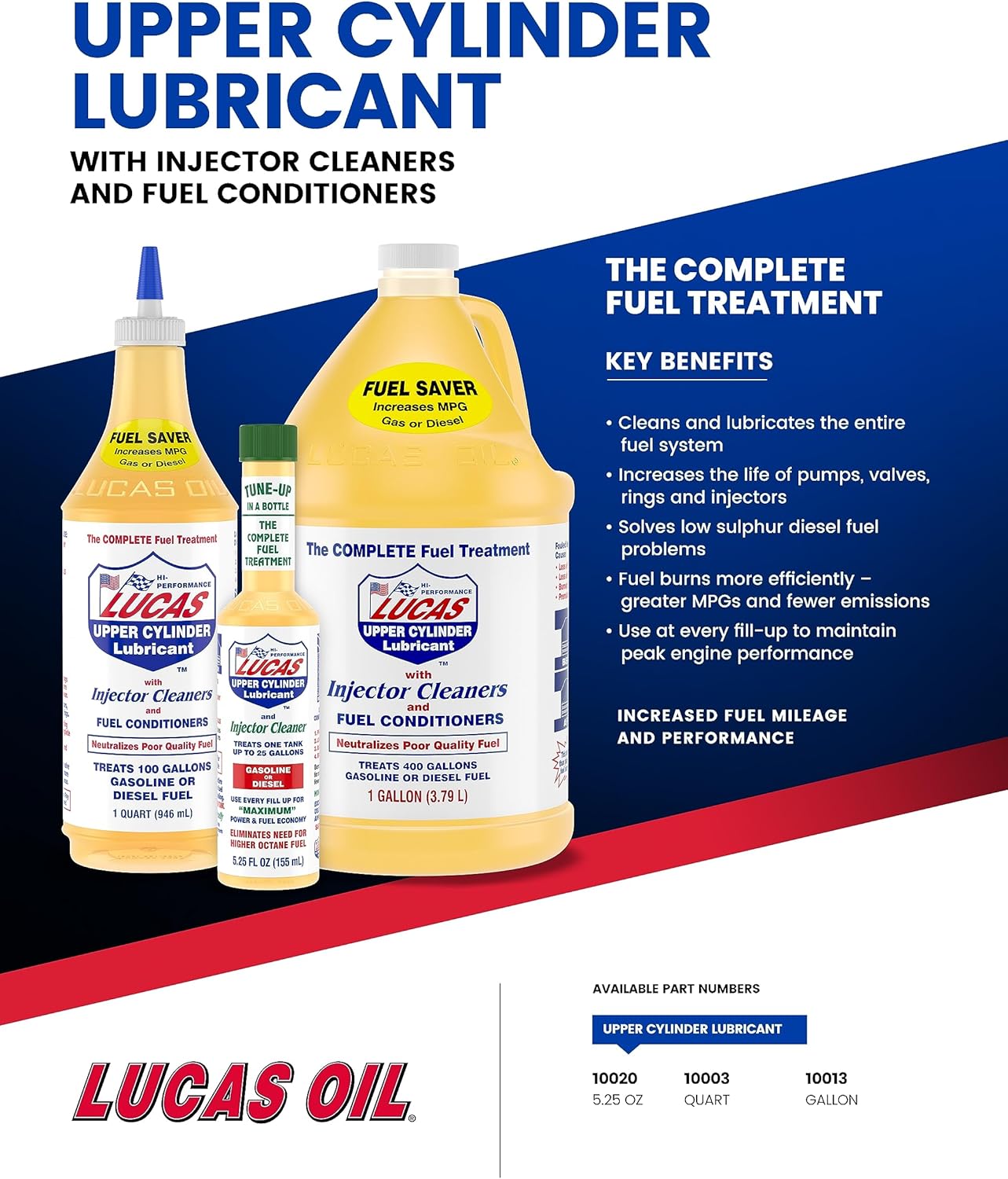 Lucas Oil Fuel Additive, Upper Cylinder Lube, System Cleaner, Lubricant, 1 gal Jug, Diesel/Gas, Set of 4