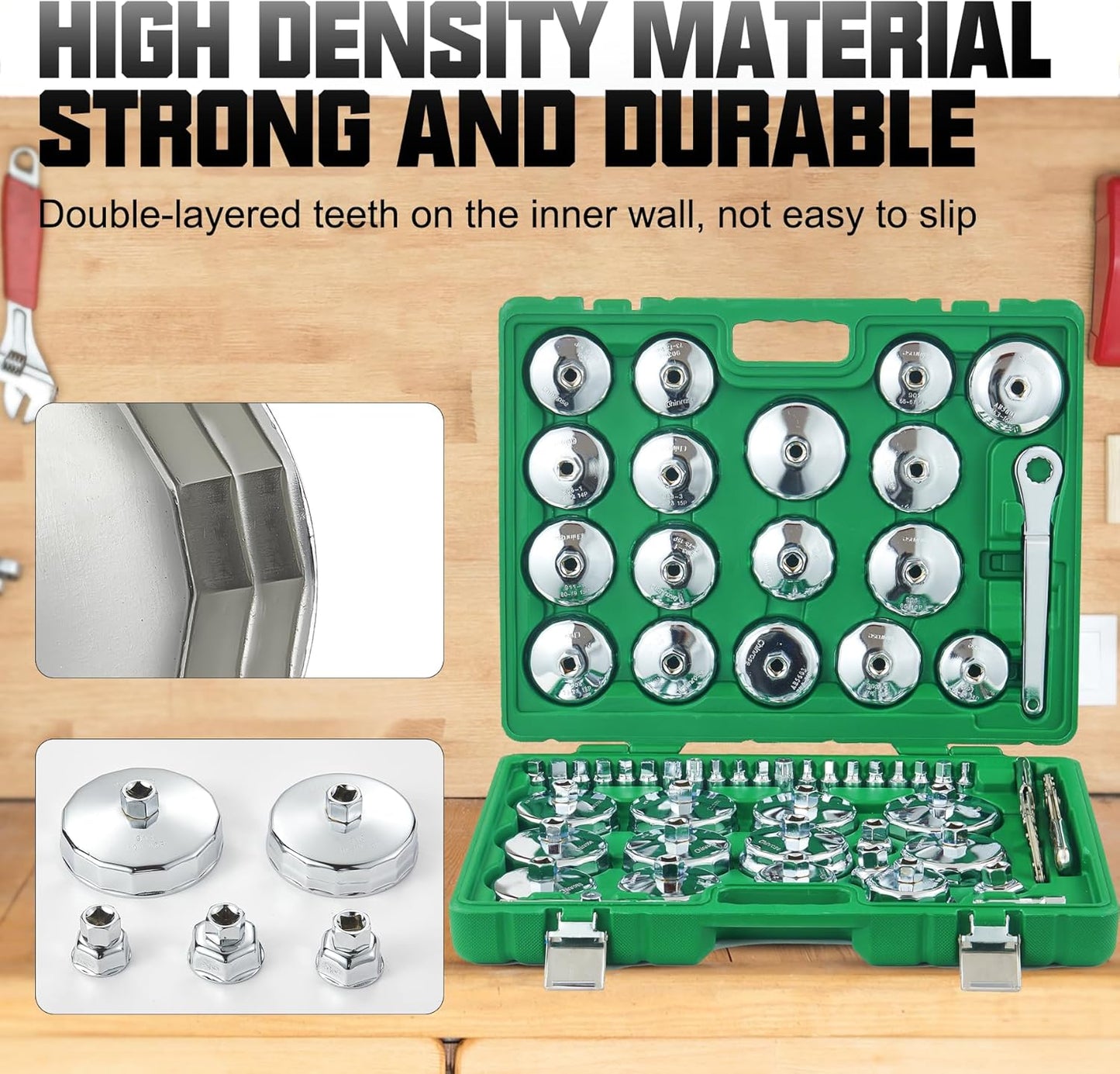 Auto Oil Filter Socket Wrench Set, Cup Type 1/2 inch Drive Cap Removal Tool, with Drain Plug Socket Set/Adjustable/Drive, Compatible, all Models Car, SUV, Oil Filter (58, GREEN)