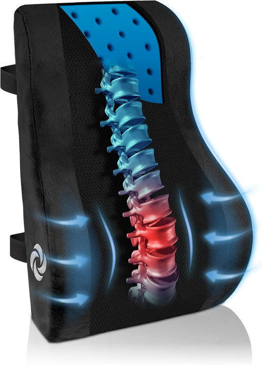 Samsonite Lumbar Support Pillow Mid and Lower Back with Cooling – Office Chair Back Cushion, Gaming Chair, Desk Chair, Car Seat Lumbar, Work from Home Office Accessories, Black with Cooling