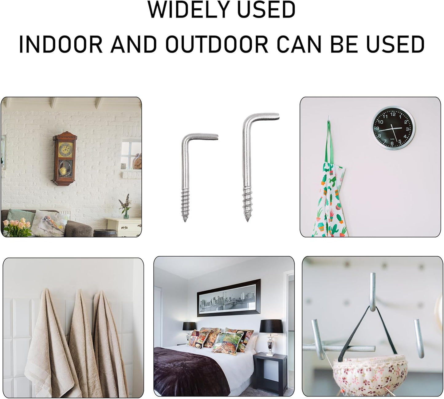 304 Stainless Steel 2-3/4 in Screw-in Hooks 20 Pcs,7 Shape Screw Hooks,Right Angle Medal Hooks l Shaped Screw in Hooks for Hanging