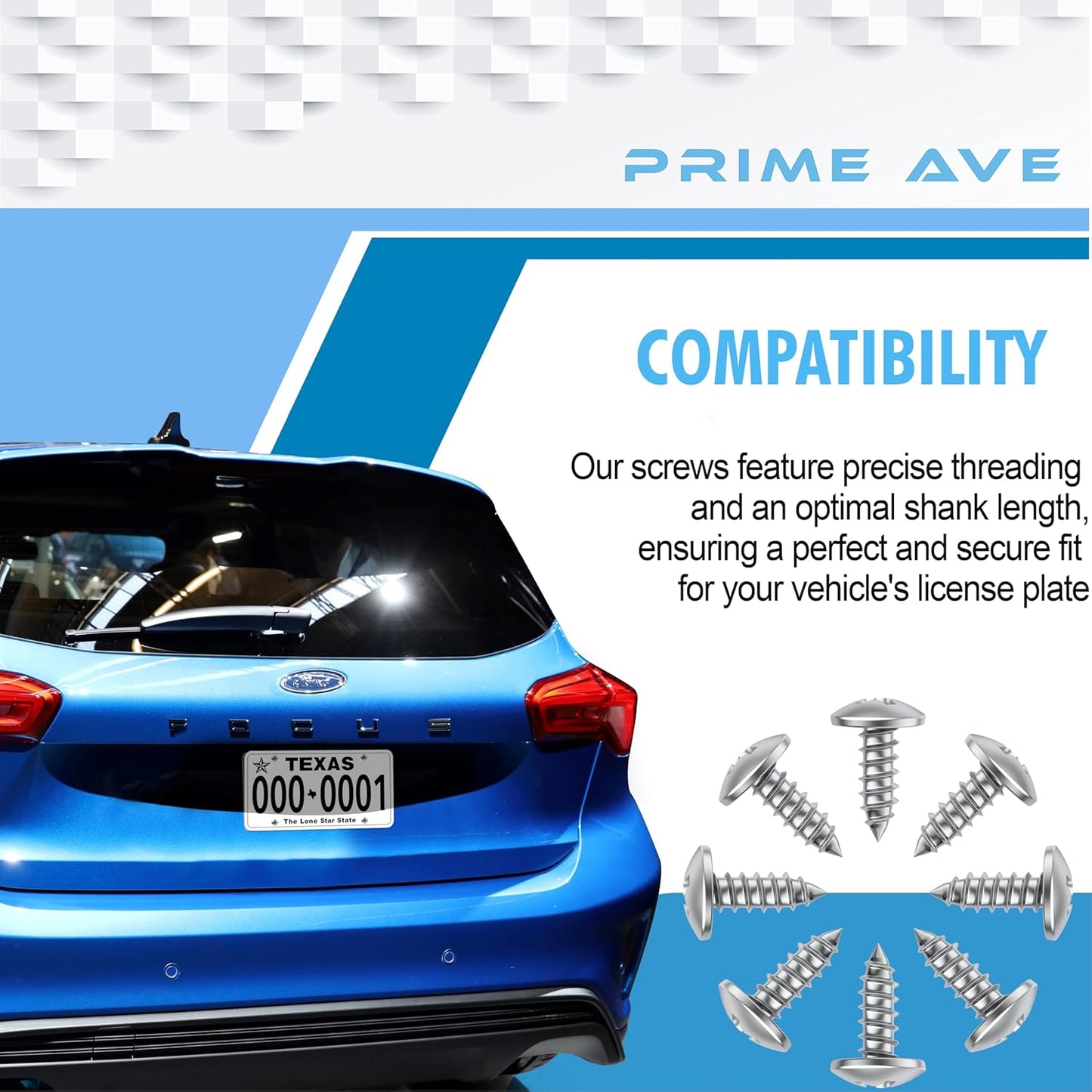 Stainless Steel License Plate Screws for License Plates, Frames, Covers - Durable & Rust Proof Licence Plate Screw Set for Front/Rear - Compatible with Ford Lincoln (Pack of 8)