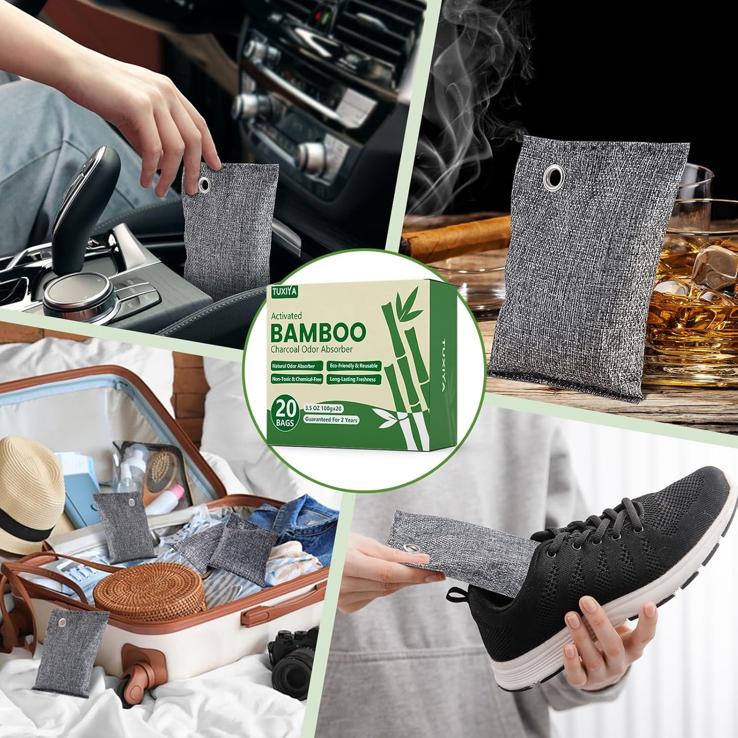 20Pack Activated Charcoal Odor Absorber, Odor Eliminator for Strong 0dor,Shoe Deodorizer,Bamboo Charcoal Air Purifying For in Car,Closet,Shoe, Basement,(100g /3.53oz Each)