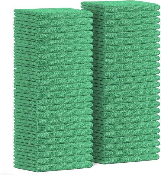 Avalon Towels Microfiber Absorbent Bar Towels, Rags for House Cleaning, Lint Free, Reusable and Washable (Green Value Pack of 48)