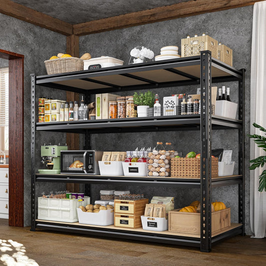 55" W Storage Shelves, 2040LBS Garage Shelving Heavy Duty, 4-Tier Heavy Duty Shelving, Adjustable Metal Shelving Unit for Garage, Warehouse, Pantry, Kitchen, 55" W × 24" D × 60" H, Black