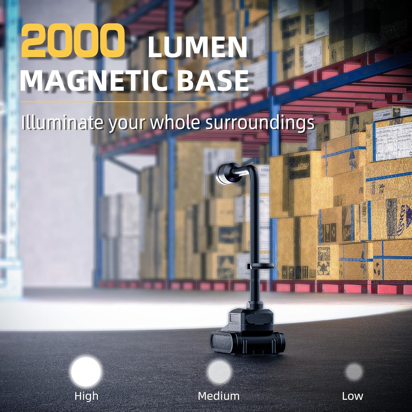 LED Work Light, 5000mAh Magnetic Gooseneck Light Rechargeable, 2000 Lumen 360°Flexible Mechanic Lamp with Hook, Job Site Lights for Men, Work Bench, Auto-Repairing, Emergency, Power Outage