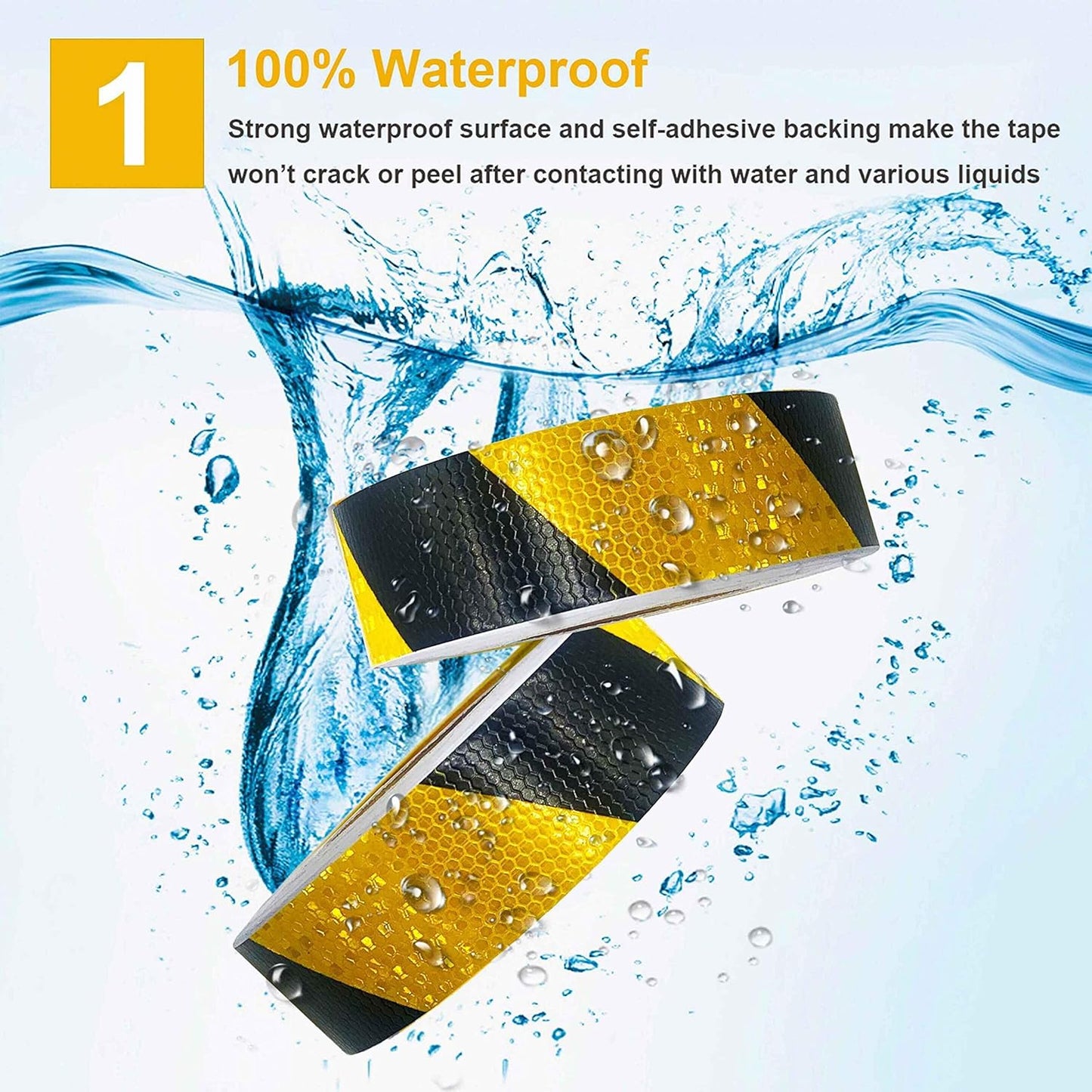 Waterproof Reflective Safety Tape Roll 2"X150' Yellow Black Striped Floor Marking Tape Hazard Caution Warning Tape Auto Truck Self-adhesive Safety Sticker Strips for Wall Factory Trailer Vehicle